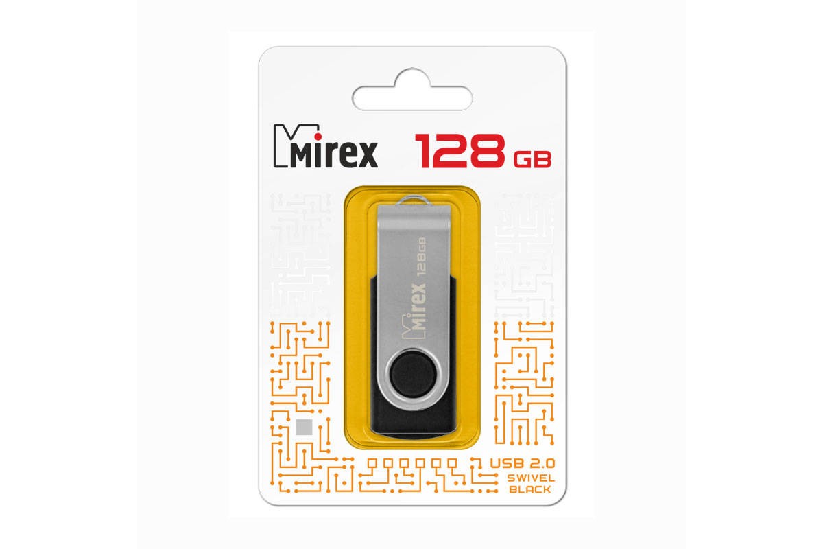 Флешка USB 2.0 Mirex SWIVEL BLACK 128Gb (ecopack)