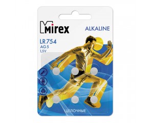 Батарейка часовая Mirex AG5 / LR754 1,5V цена за блистер 6 шт (23702-LR754-E6)