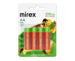 Аккумулятор Ni-MH Mirex HR6 / AA 2700mAh 1,2V цена за 4 шт (4/40/200), блистер (23702-HR6-27-E4)