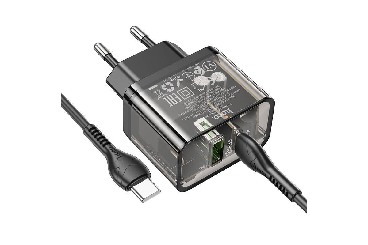 Сетевое зарядное устройство USB + USB-C + кабель Type-C HOCO N34 PD20W + QC3.0 (черный)