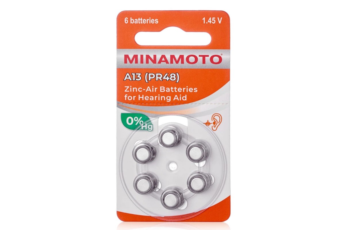 Батарейка часовая для слуховых аппаратов MINAMOTO ZA13/6BL A13 PR48