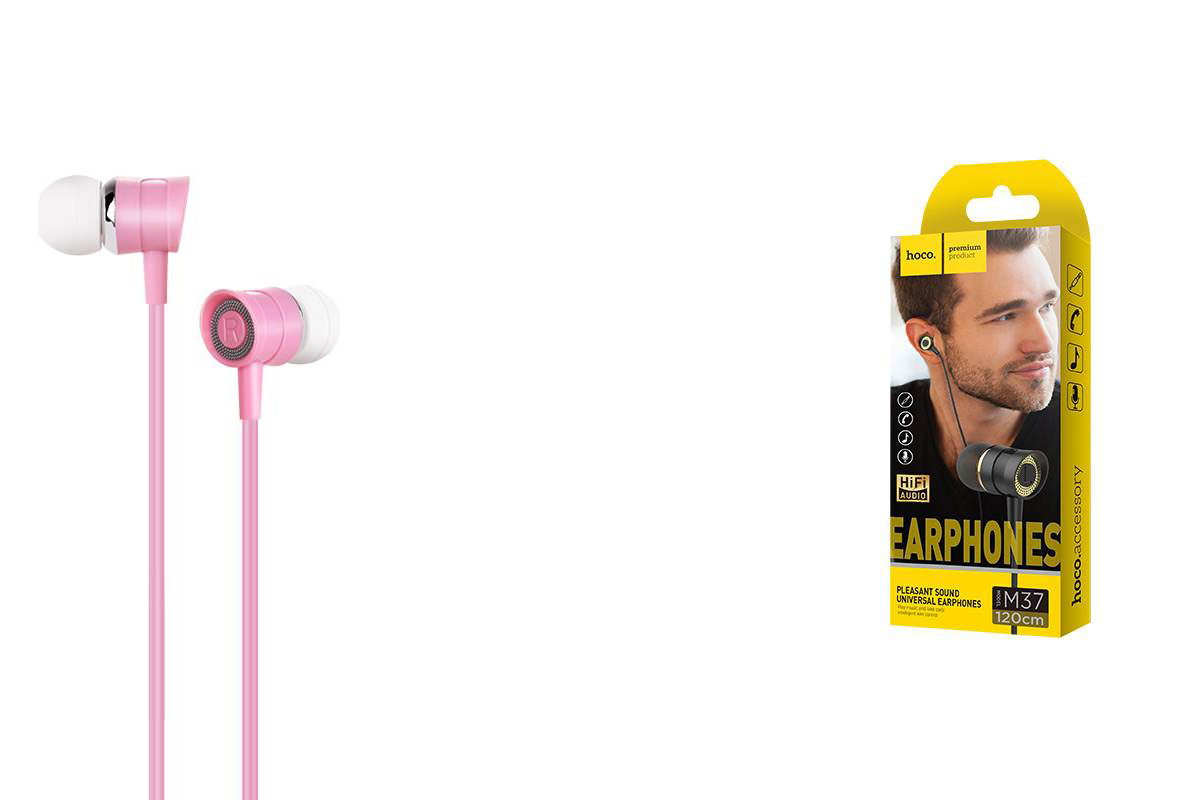 Гарнитура HOCO M37 pleasant sound universal earphones with microphon 3.5мм розовый