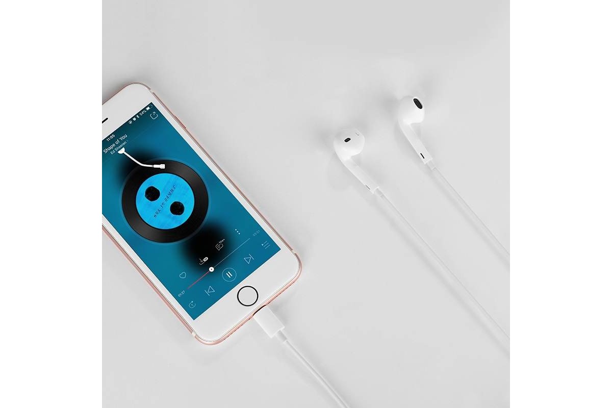 Гарнитура (наушники с микрофоном) вакуумная проводная HOCO L9 iPhone 7/8/X цвет белый