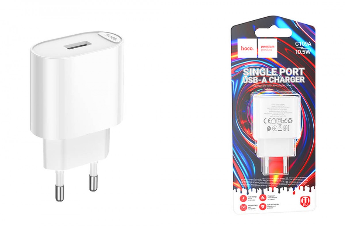 Сетевое зарядное устройство USB HOCO C109A (10.5W) Fighter (EU) (белый)