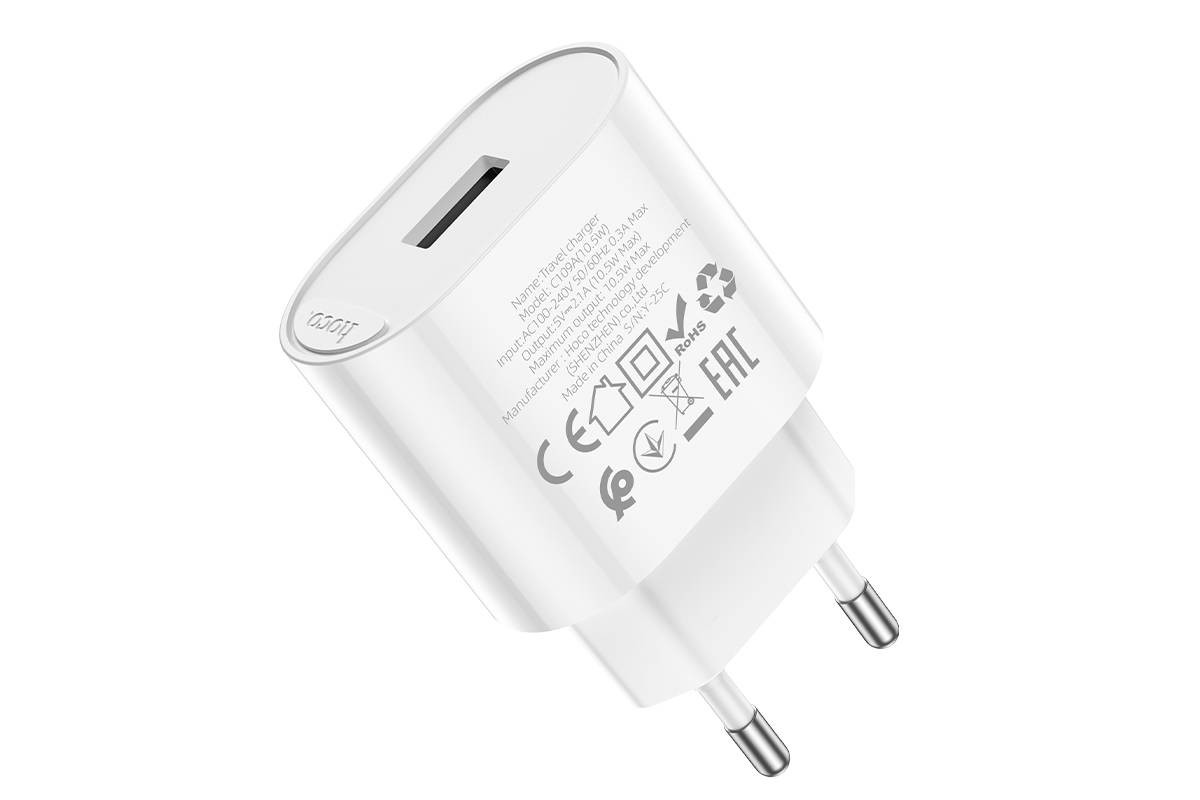 Сетевое зарядное устройство USB HOCO C109A (10.5W) Fighter (EU) (белый)