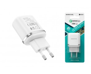 Сетевое зарядное устройство USB BOROFONE BA36A QC3.0 single port (один порт)2100mAh (белый)