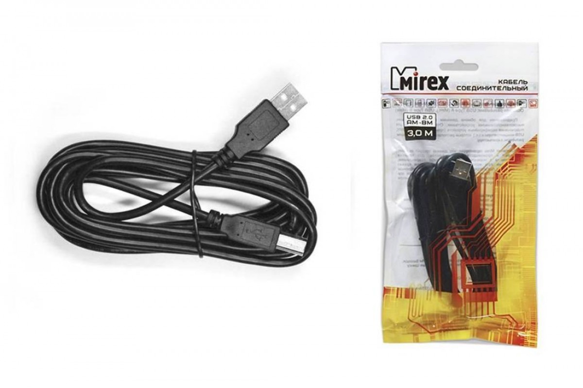 Кабель для принтера Mirex USB 2.0 AM-BM  3м (13700-AMBM30BK) (черный)