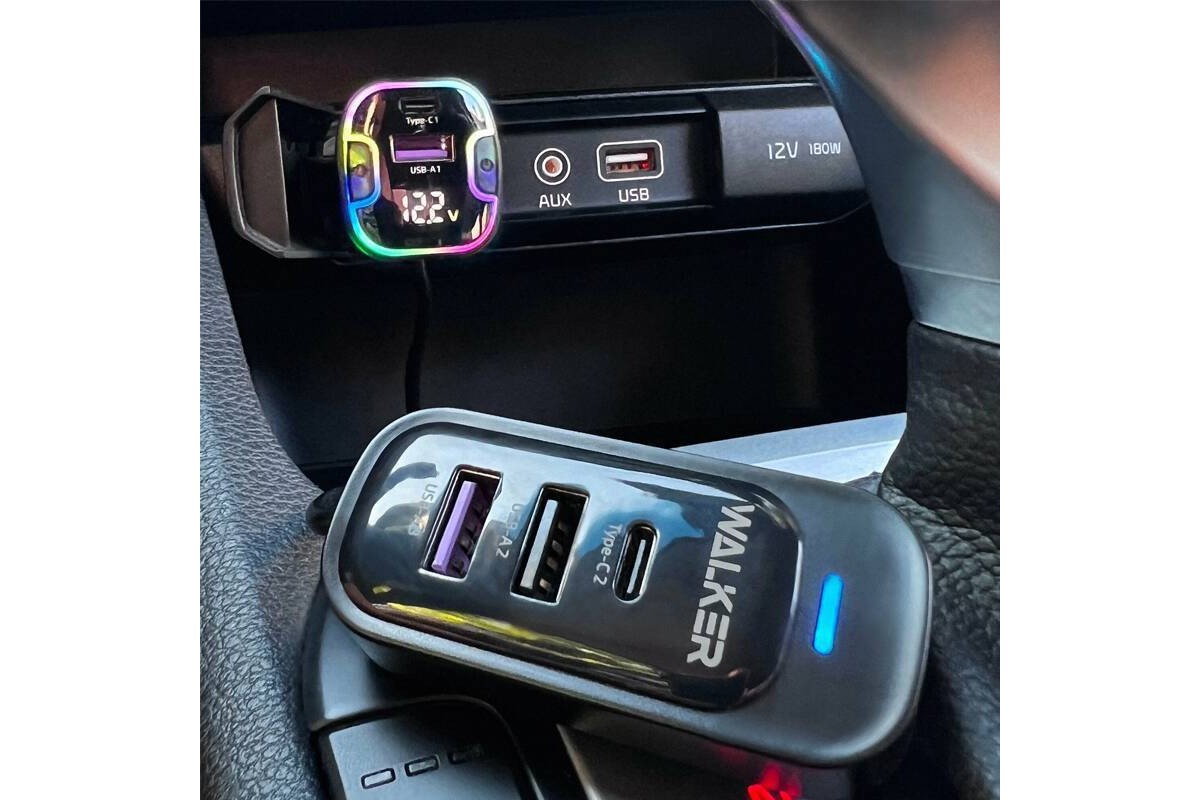 Автомобильное зарядное устройство WALKER WCR-75,100Вт, с удлинителем 1.5м, Type-Cx2, USBx3 , поддержка QC+PD, черное