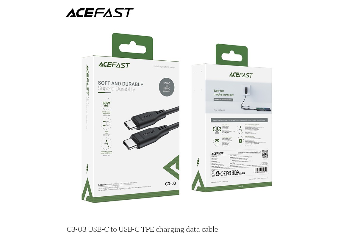 Кабель USB Type-C - USB Type-C ACEFAST C3-03 черный 1м Кабель USB Type-C - USB Type-C ACEFAST C3-03 черный 1м