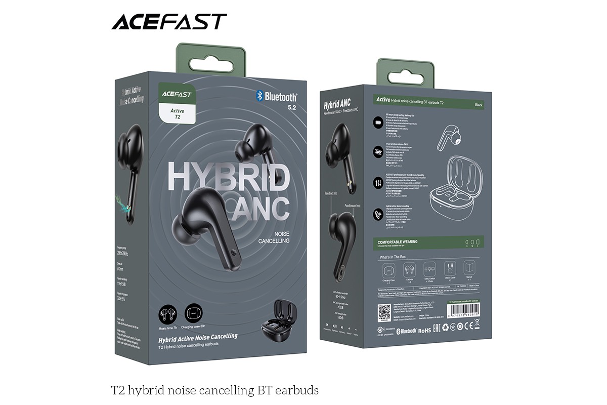Беспроводные наушники ACEFAST T2 Hybrid Noise Cancelling BT черные