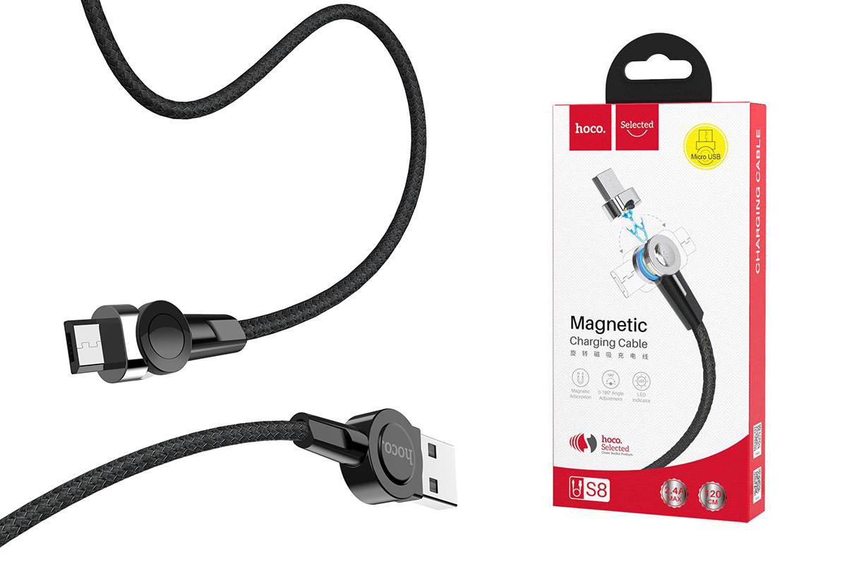 Кабель USB micro USB HOCO S8 Magnetic adsorption micro charging cable (черный) 1 метр с магнитным съемным разъемом