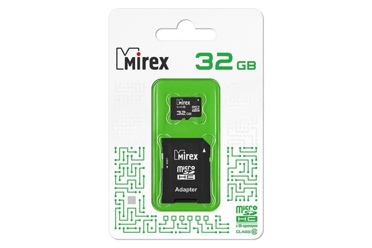 Карта памяти microSDHC MIREX 32 GB (class 10) с адаптером (13613-AD10SD32)