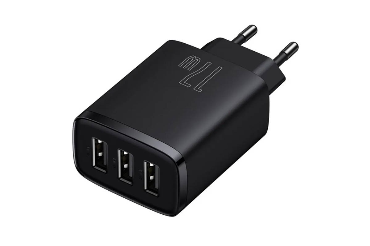 Сетевое зарядное устройство BASEUS Compact Charger 3U 3*USB, 3.4A, 17W, черный
