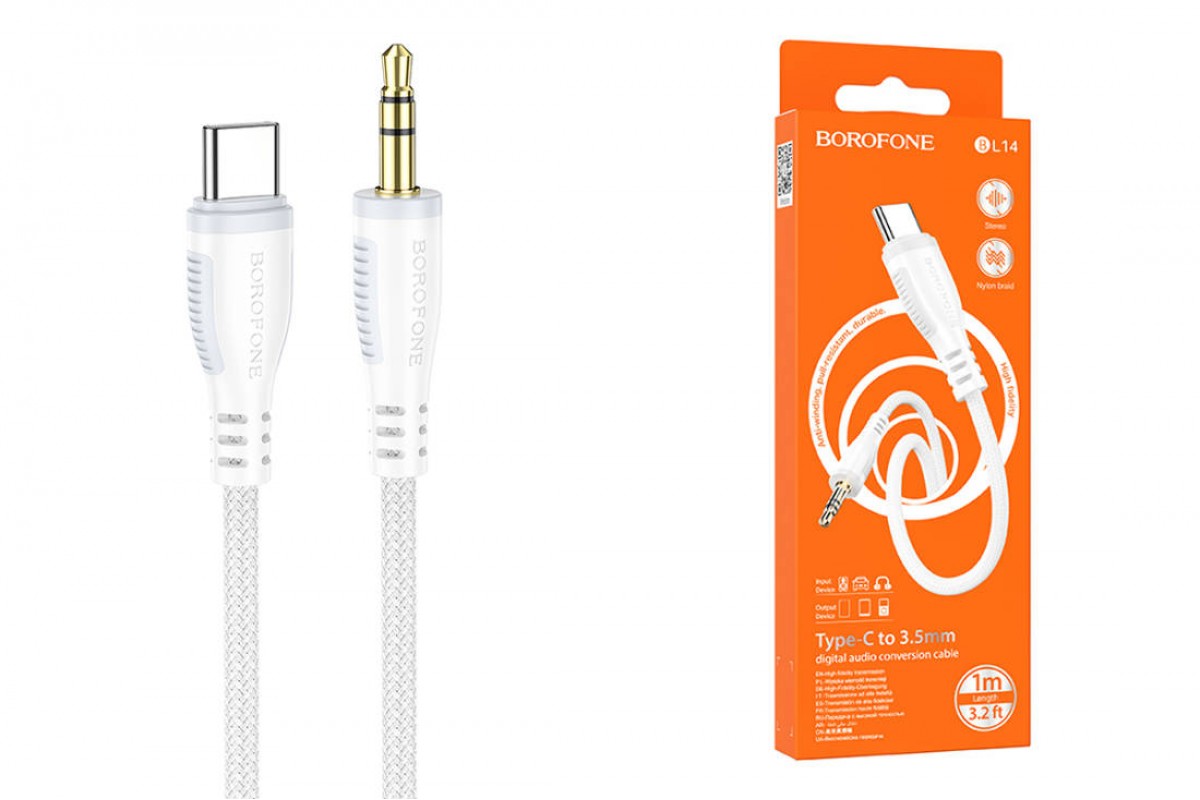 Кабель аудио BOROFONE BL14 (штекер Type-C - штекер AUX) Digital audio conversion cable (белый)