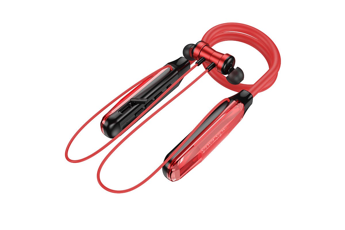 Наушники вакуумные беспроводные BOROFONE BE69 Crystal flash neck-mounted (красный кристалл)