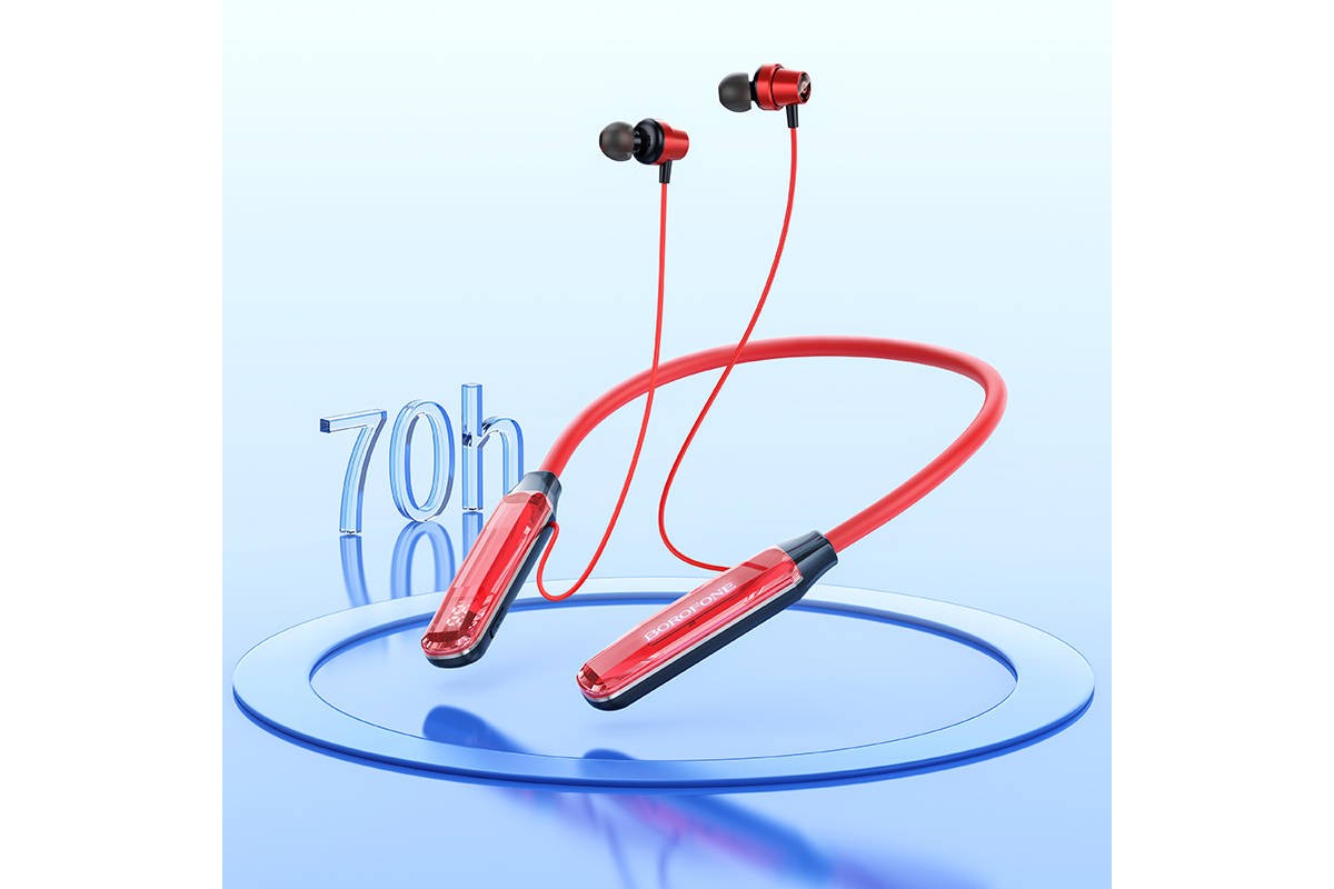 Наушники вакуумные беспроводные BOROFONE BE69 Crystal flash neck-mounted (красный кристалл)