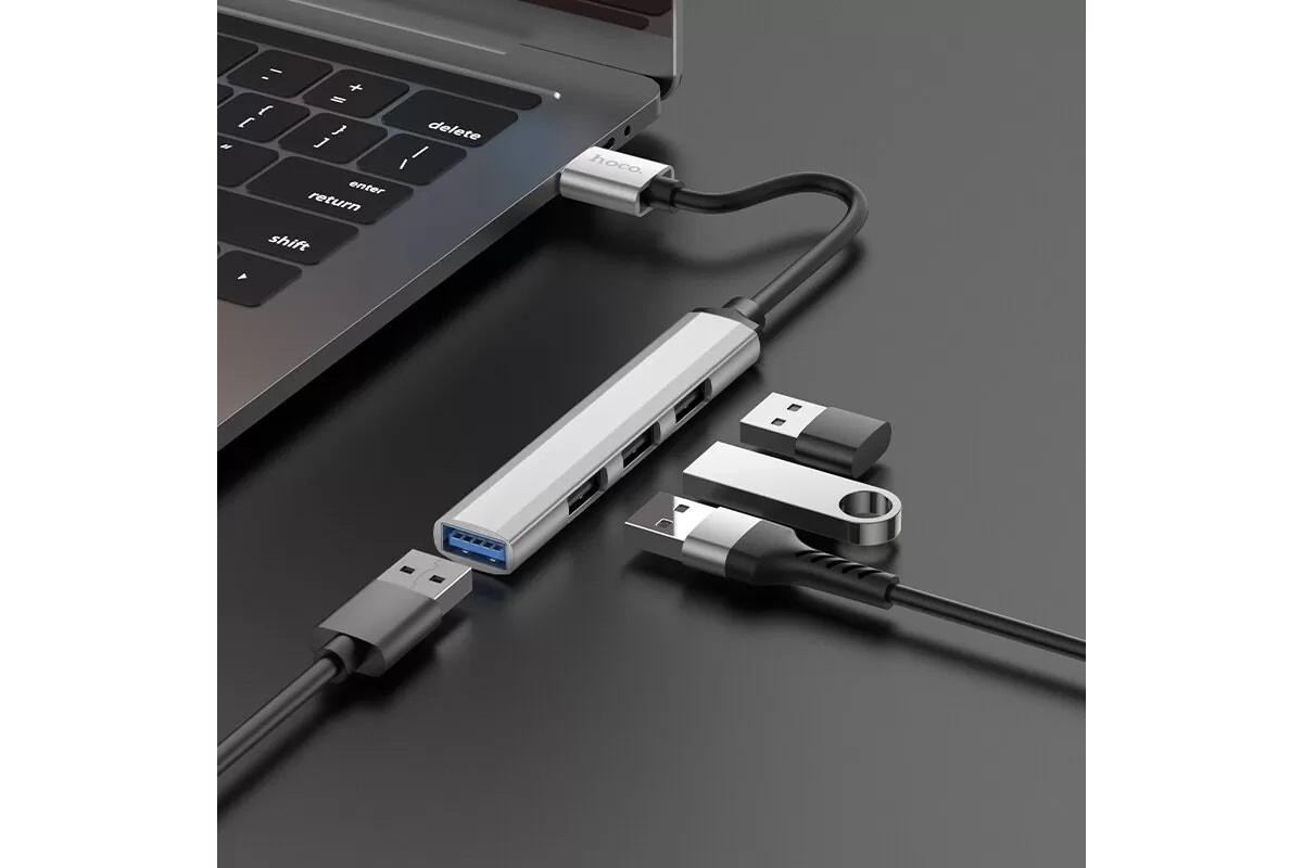 USB3.0 HUB HOCO HB26 на 4 порта 1xUSB3.0 + 3xUSB2.0 (Silver)