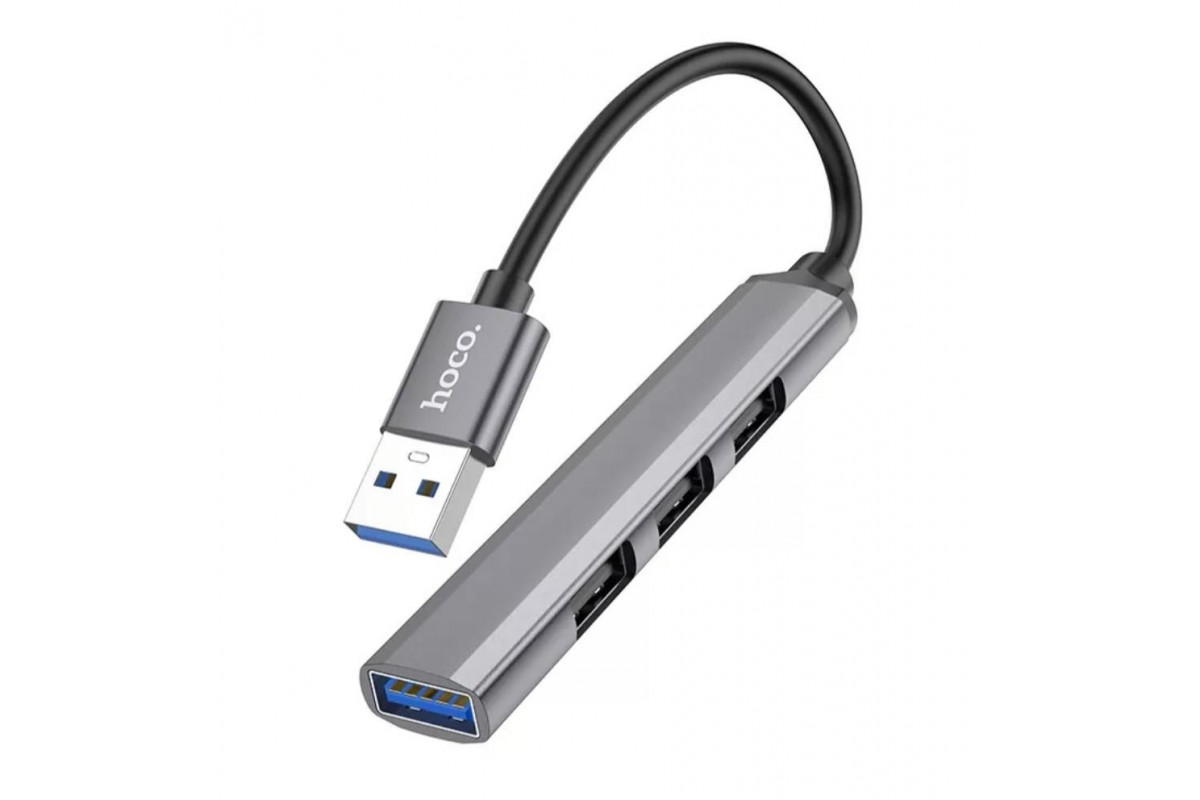 USB3.0 HUB HOCO HB26 на 4 порта 1xUSB3.0 + 3xUSB2.0 (Metal Gray)