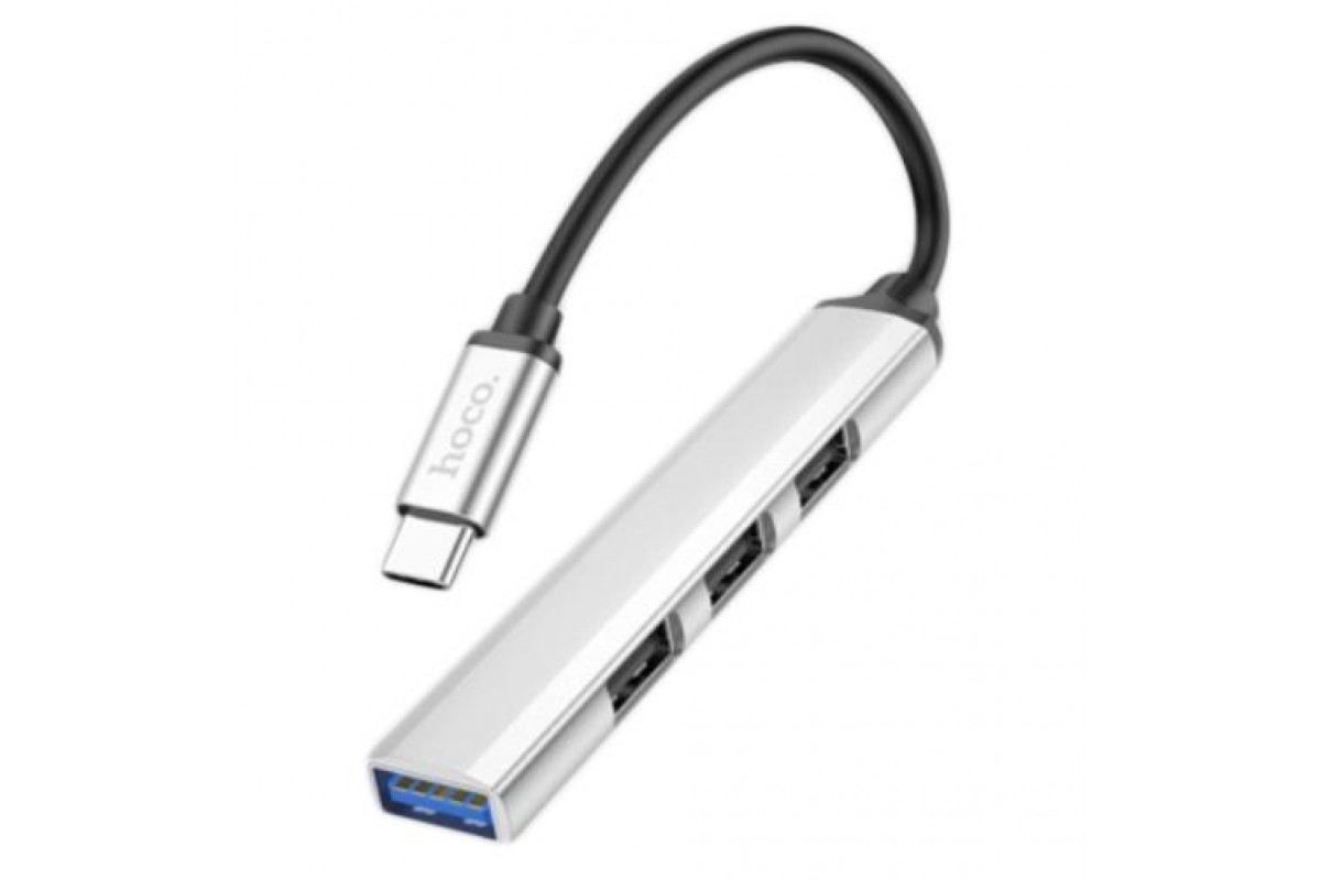 USB-C HUB HOCO HB26 на 4 порта 1xUSB3.0 + 3xUSB2.0 (Silver)