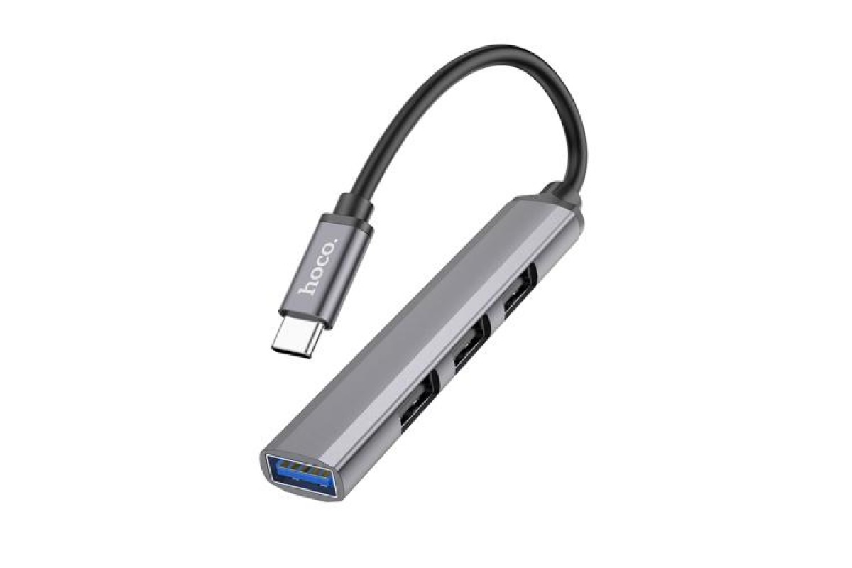 USB-C HUB HOCO HB26 на 4 порта 1xUSB3.0 + 3xUSB2.0 (Metal Gray)