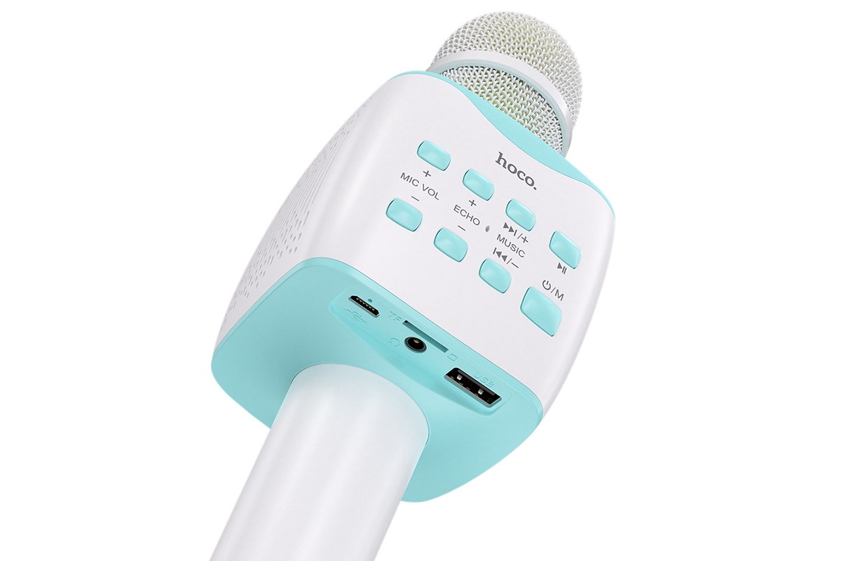 Портативная беспроводная акустика караоке HOCO BK5 Cantando microphone цвет бело-синий