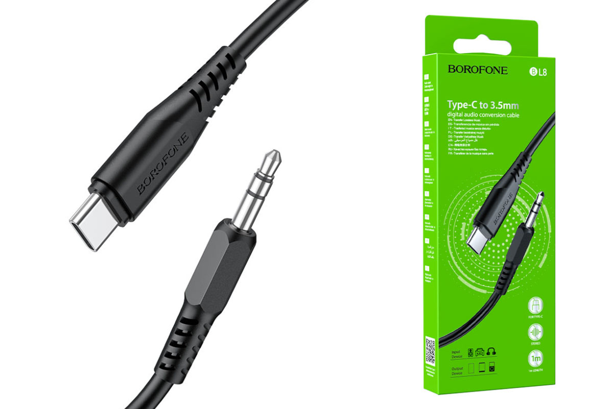 Переходник BOROFONE BL8 (штекер Type-C - штекер AUX) Digital audio conversion cable черный