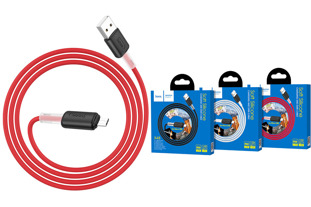 Кабель USB micro USB HOCO X48 Soft silicone charging data cable 1 метр красный