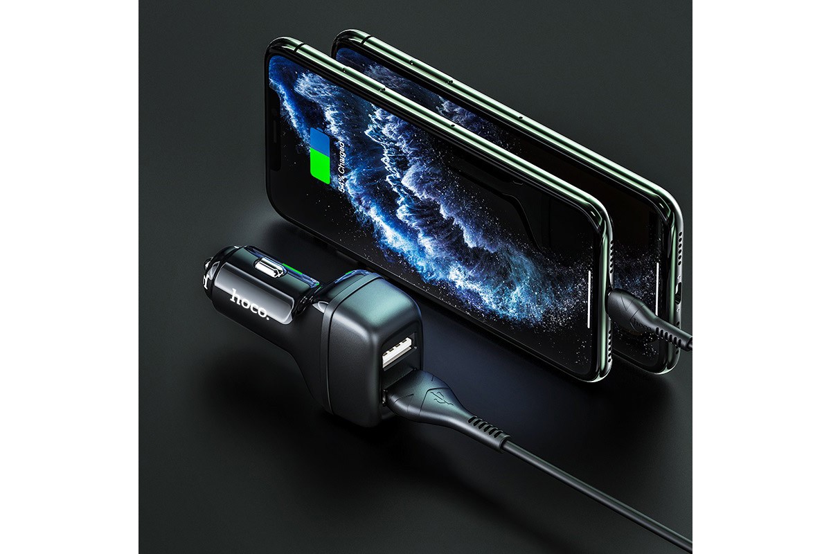 Автомобильное зарядное устройство 2USB 2400mAh HOCO Z36 Leader dual port + кабель micro USB черный