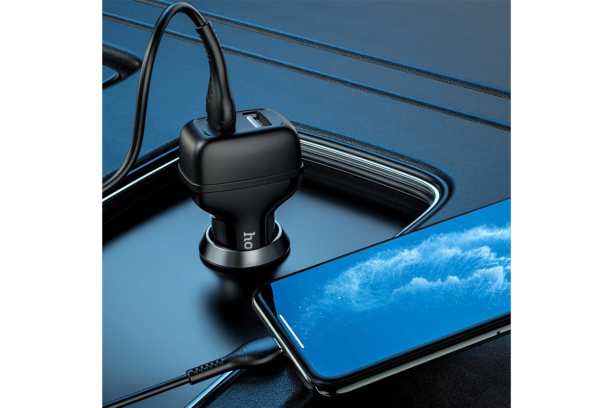 Автомобильное зарядное устройство 2USB 2400mAh HOCO Z36 Leader dual port + кабель micro USB черный