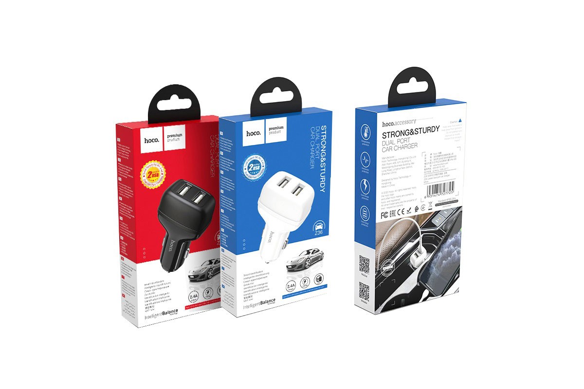Автомобильное зарядное устройство 2USB 2400mAh HOCO Z36 Leader dual port + кабель micro USB черный