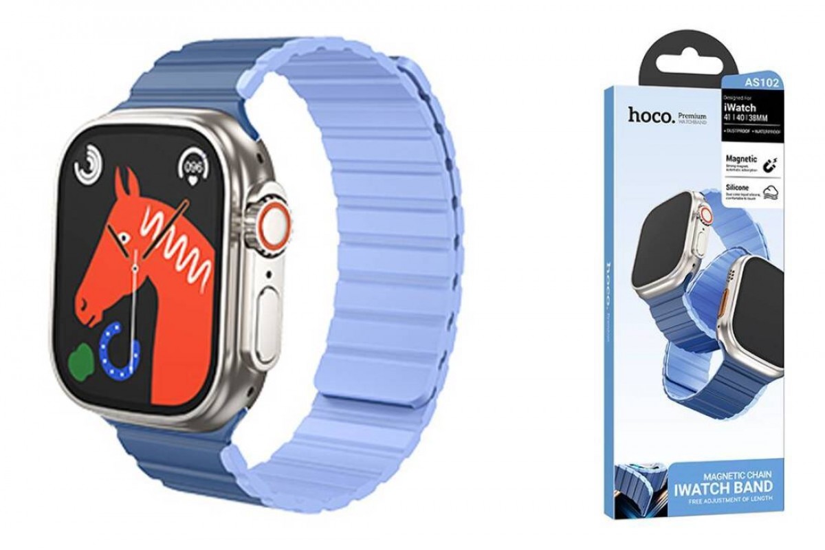 Ремешок для Apple Watch HOCO AS102 Жидкий силиконовый магнитный ремешок для часов iWatch (42/44/45/49 мм) темно-синий со светло-голубым