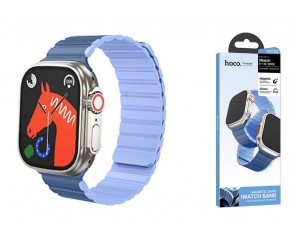 Ремешок для Apple Watch HOCO AS102 Жидкий силиконовый магнитный ремешок для часов iWatch (42/44/45/49 мм) темно-синий со светло-голубым