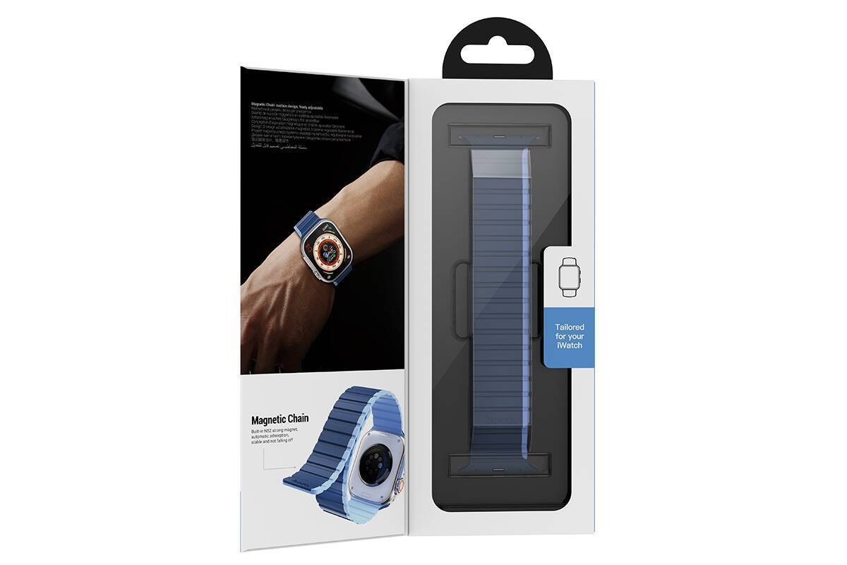 Ремешок для Apple Watch HOCO AS102 Жидкий силиконовый магнитный ремешок для часов iWatch (42/44/45/49 мм) темно-синий со светло-голубым