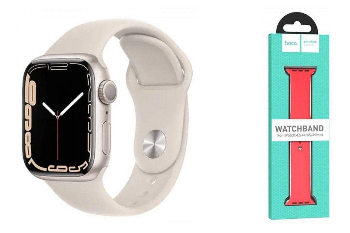 Ремешок для Apple Watch HOCO WA01 Классический спортивный силиконовый ремешок Flexible series (42-49 мм, светло-серый)