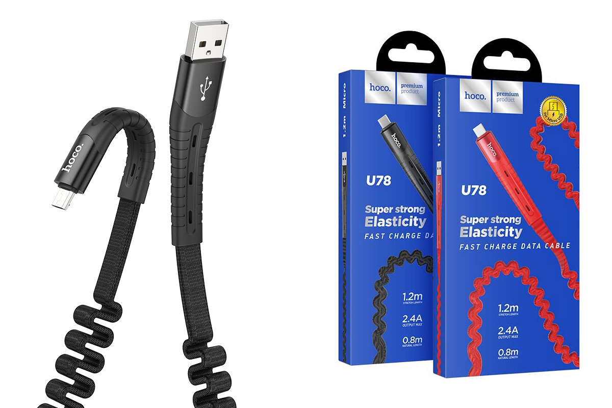 Кабель USB micro USB HOCO U78 Cotton treasure elastic charging data cable Micro (черный) 1 метр