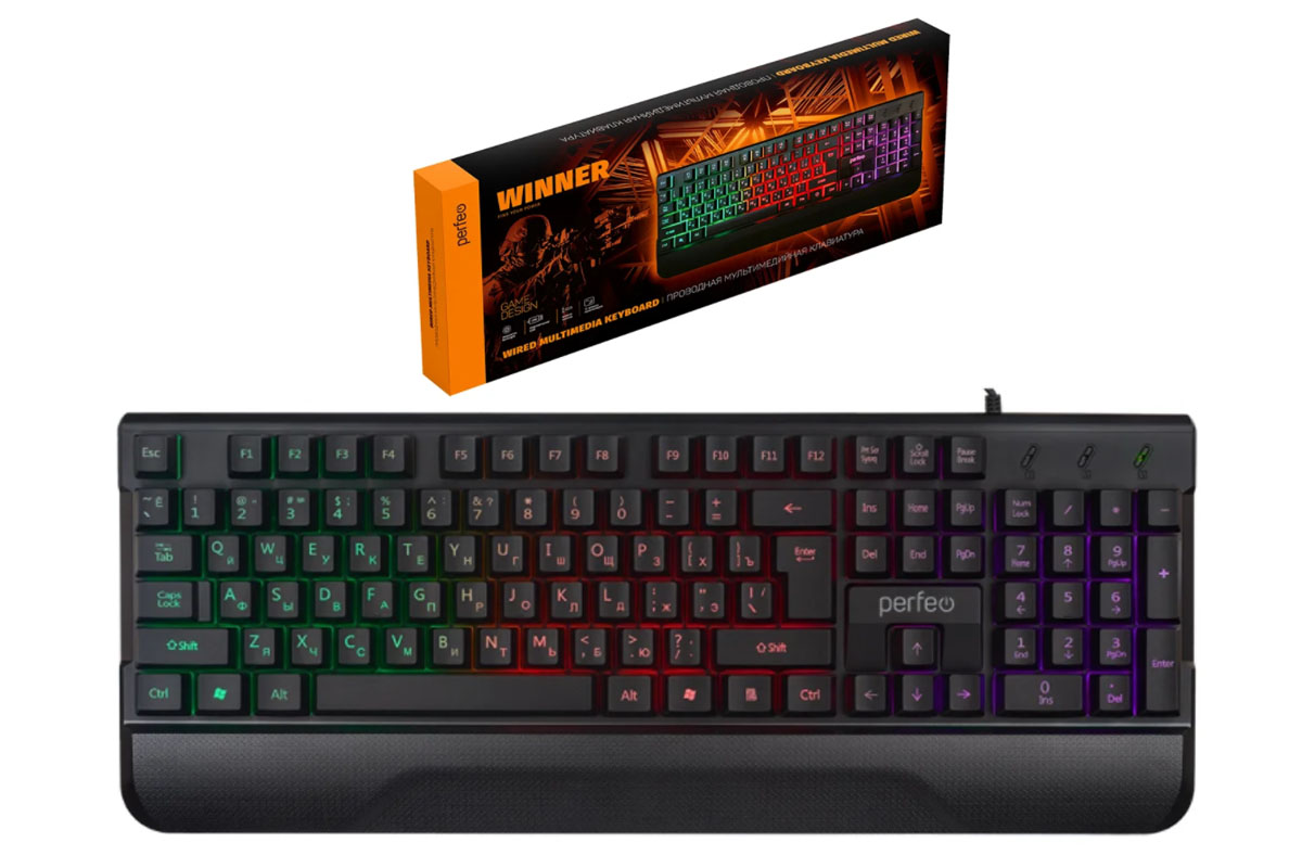 Клавиатура игровая проводная Perfeo "WINNER", подсветка, USB, чёрный PF_B4892