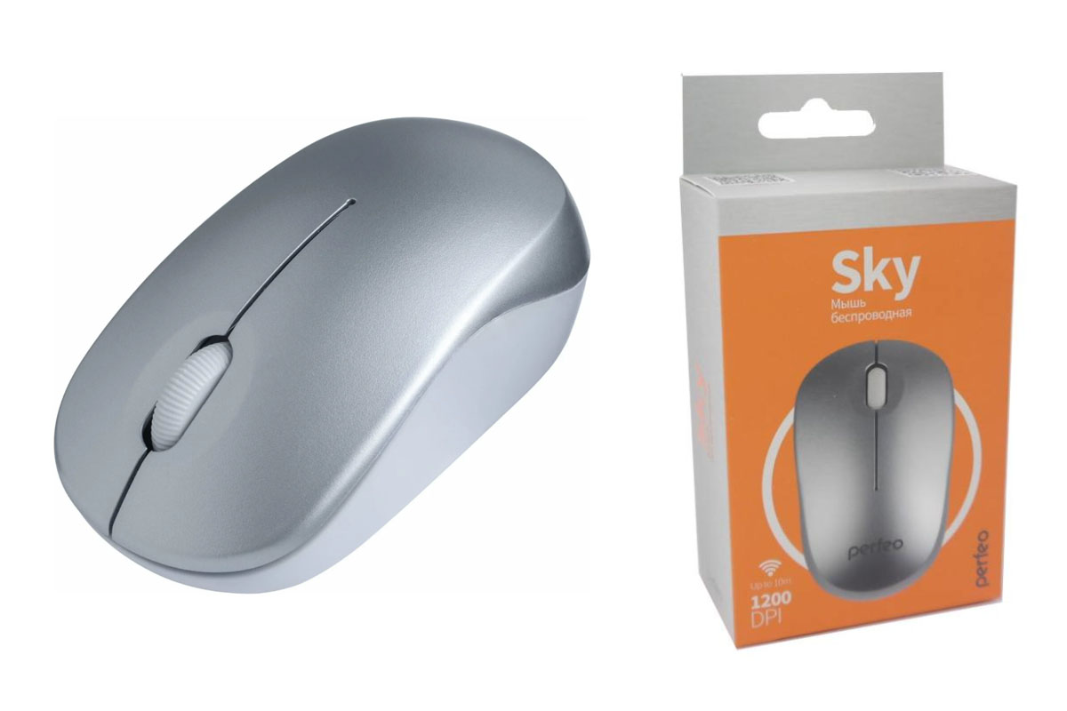 Мышь беспроводная Perfeo "SKY", 3 кн, DPI 1200, USB, серебр.
