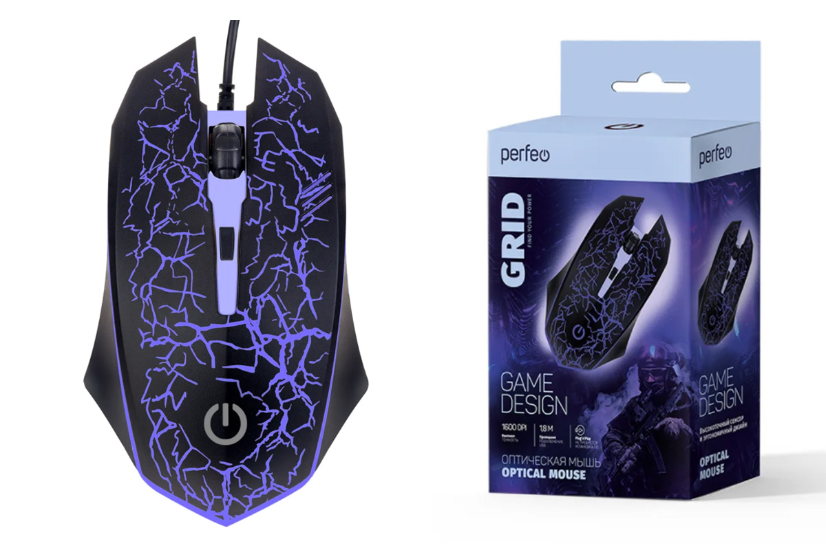 Мышь игровая проводная Perfeo "GRID", 4 кн, USB, чёрн, 7 цв. подсветка, 800-1600 DPI PF_A4800 Мышь игровая проводная Perfeo "GRID", 4 кн, USB, чёрн, 7 цв. подсветка, 800-1600 DPI PF_A4800