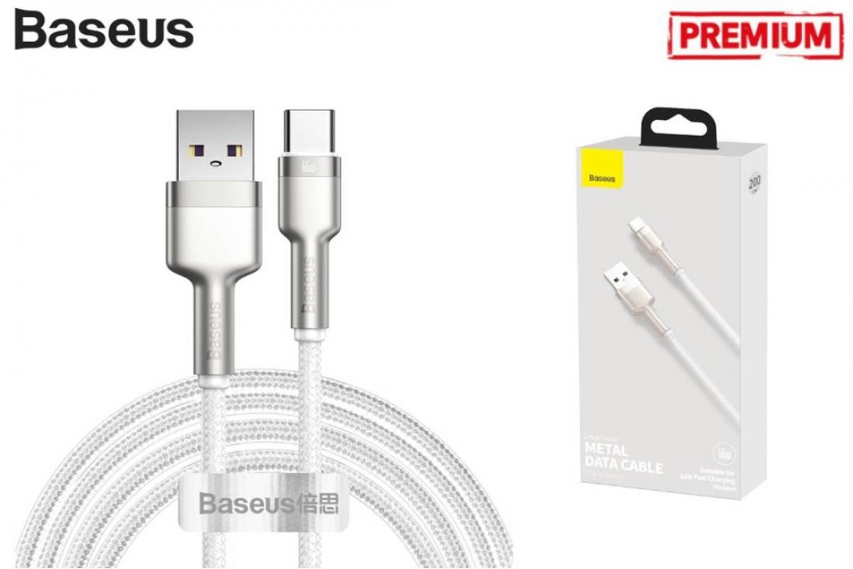 Кабель USB - USB Type-C BASEUS Cafule Series Metal 6A, 66W, 2 м, белый Кабель USB - USB Type-C BASEUS Cafule Series Metal 6A, 66W, 2 м, белый