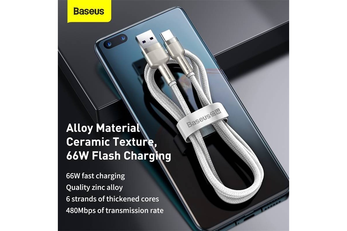Кабель USB - USB Type-C BASEUS Cafule Series Metal 6A, 66W, 2 м, белый Кабель USB - USB Type-C BASEUS Cafule Series Metal 6A, 66W, 2 м, белый