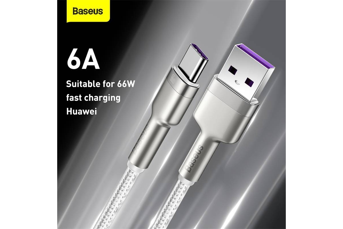 Кабель USB - USB Type-C BASEUS Cafule Series Metal 6A, 66W, 2 м, белый Кабель USB - USB Type-C BASEUS Cafule Series Metal 6A, 66W, 2 м, белый