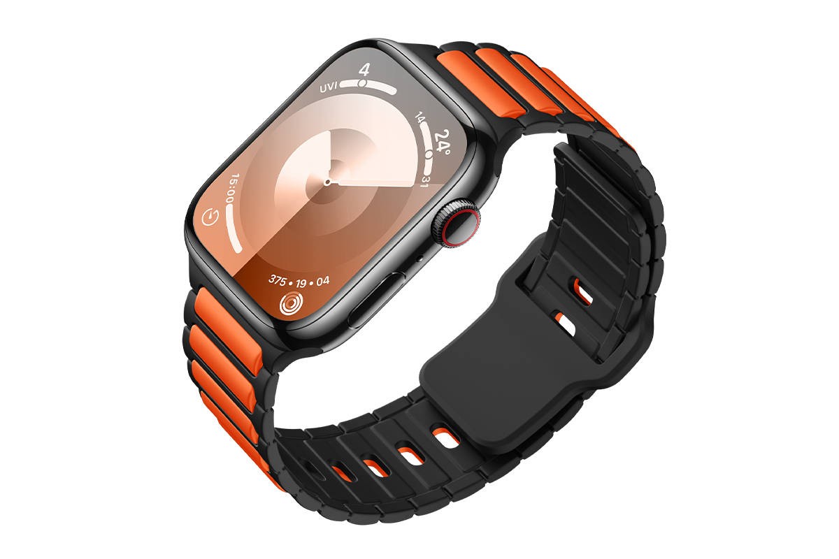 Ремешок для Apple Watch HOCO WA31 Flexible series two-color silicone strap (42/44/45/49 мм) черно-белый с оранжевым