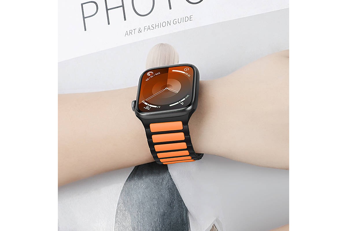 Ремешок для Apple Watch HOCO WA31 Flexible series two-color silicone strap (42/44/45/49 мм) черно-белый с оранжевым