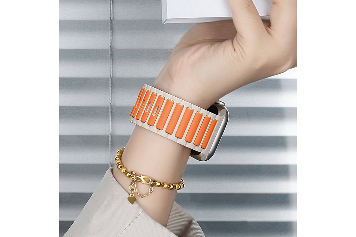 Ремешок для Apple Watch HOCO WA31 Flexible series two-color silicone strap (42/44/45/49 мм) звездно-белый с оранжевым