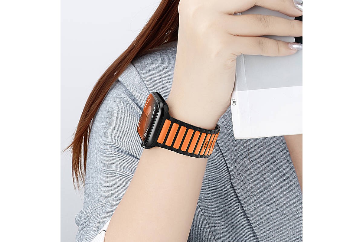 Ремешок для Apple Watch HOCO WA31 Flexible series two-color silicone strap (38/40/41 мм) черно-белый с оранжевым
