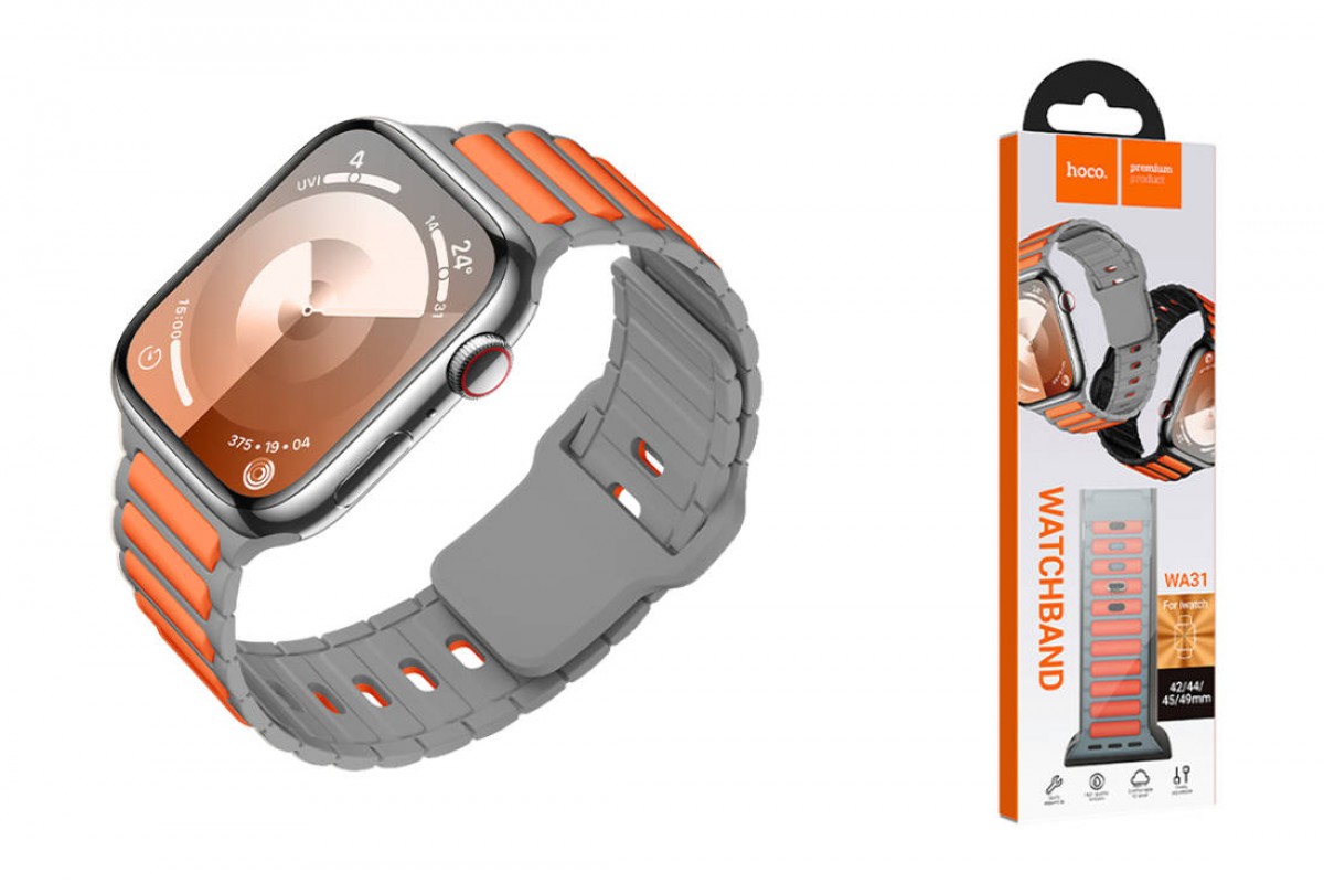 Ремешок для Apple Watch HOCO WA31 Flexible series two-color silicone strap (38/40/41 мм) серо-белый с оранжевым