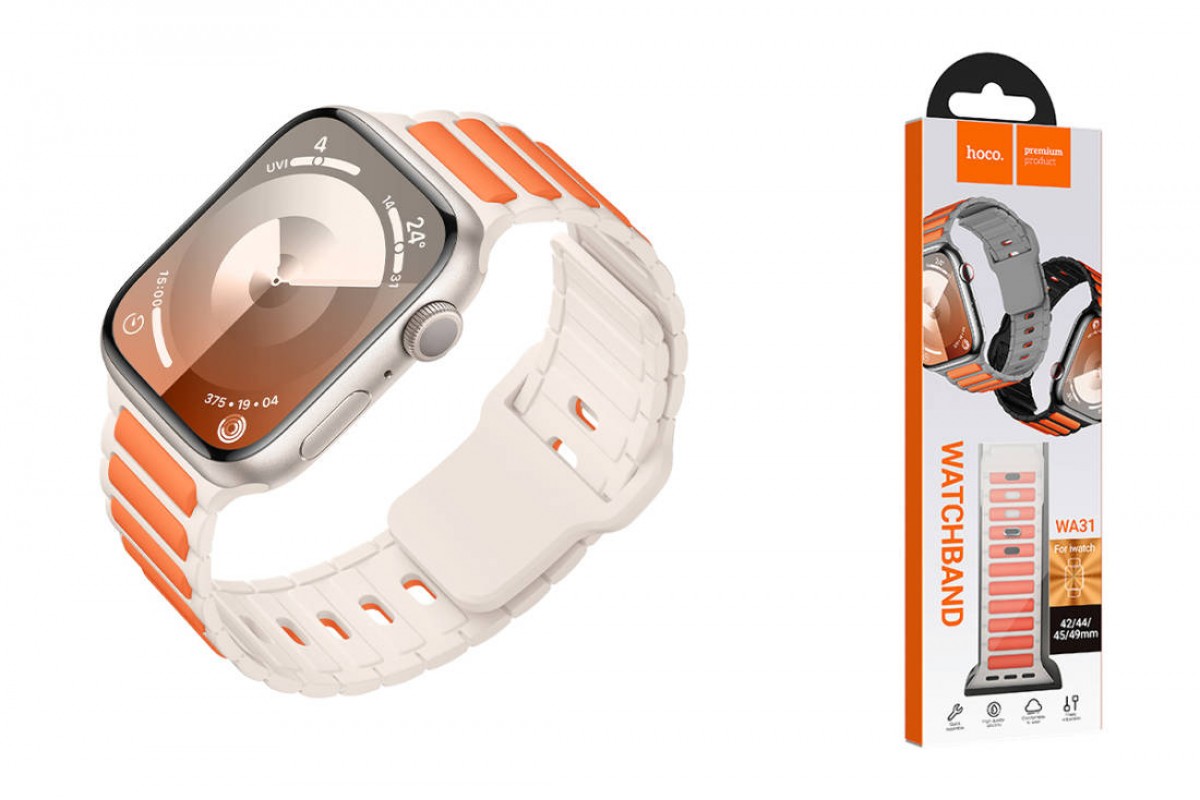 Ремешок для Apple Watch HOCO WA31 Flexible series two-color silicone strap (38/40/41 мм) звездно-белый с оранжевым