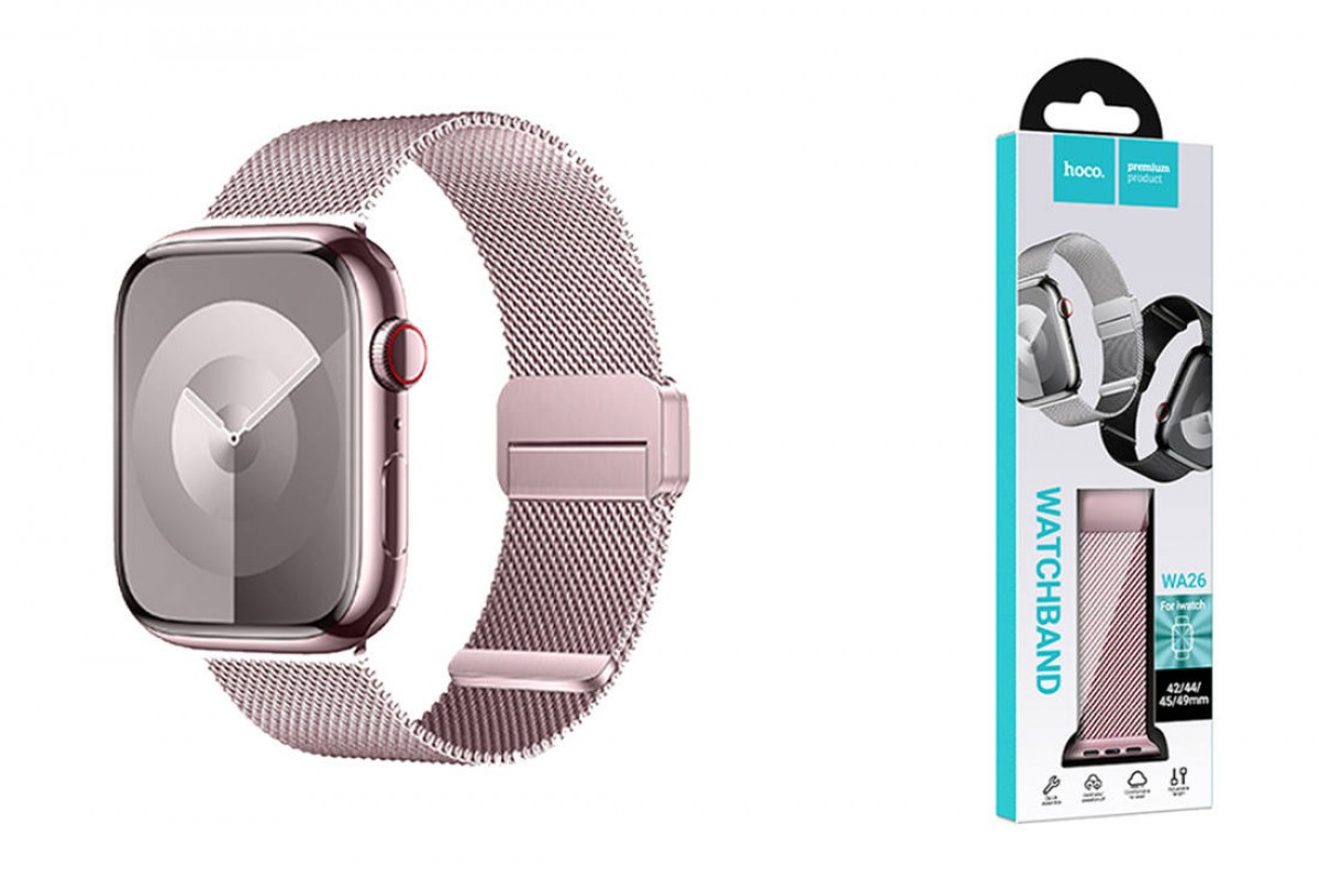 Ремешок для Apple Watch HOCO WA26 May series two-section double magnetic buckle milanese strap(42/44/45/49 мм) розовая роза