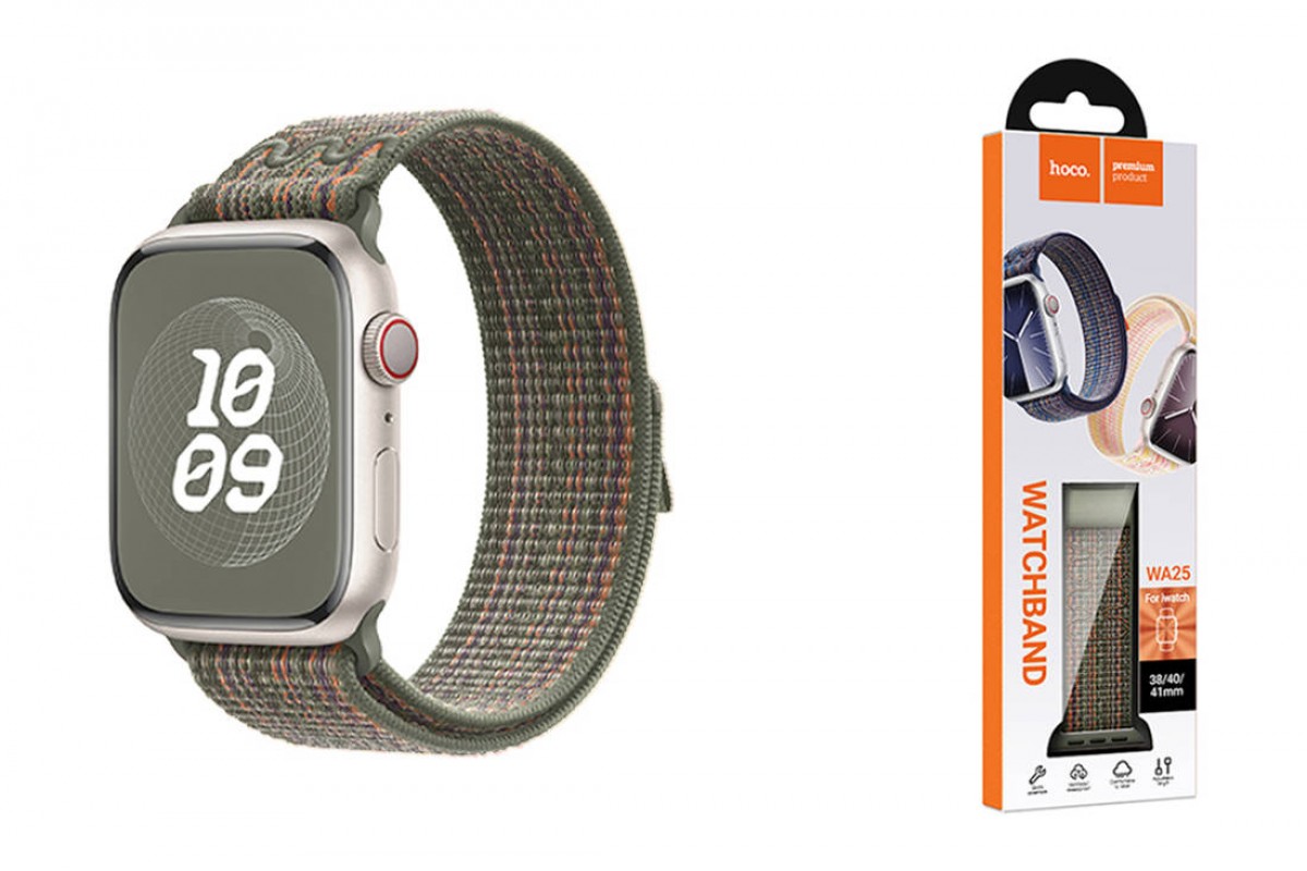 Ремешок для Apple Watch HOCO WA25 Original series nylon strap (38/40/41 мм) темно-зеленый с оранжевым