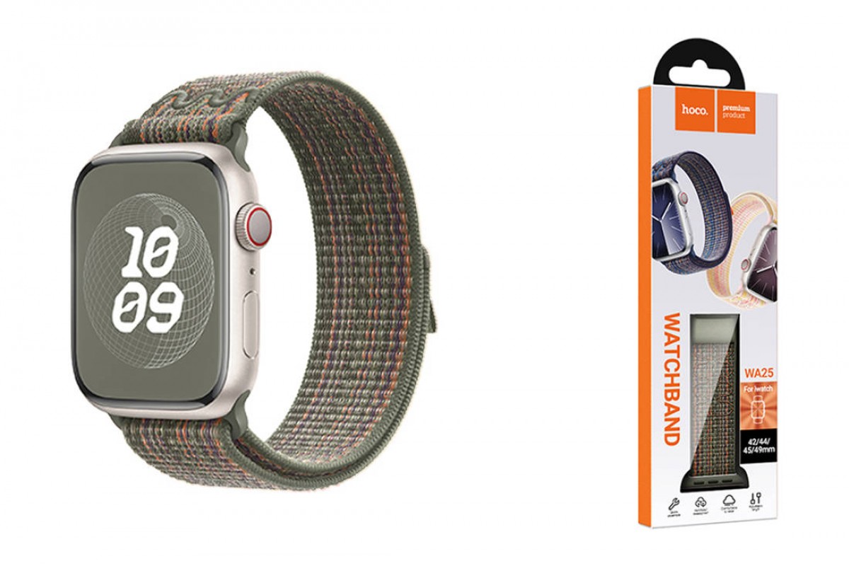 Ремешок для Apple Watch HOCO WA25 Original series nylon strap (42/44/45/49 мм)темно-зеленый с оранжевым